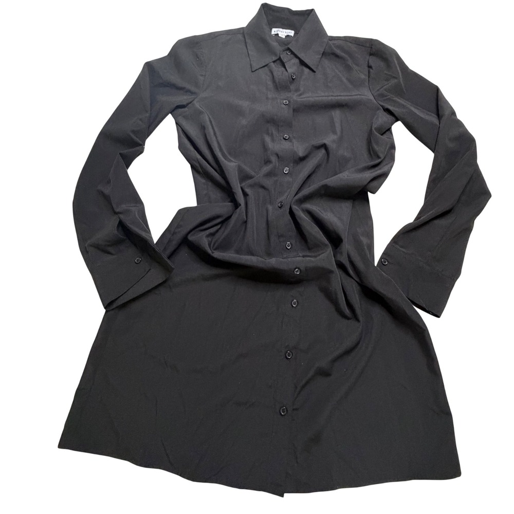 Gianni Bini Black Long Sleeve Button Down Shirt Dress Womens XS Mini Solid